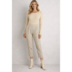 ASM ANNA Beige 100% Wool Cropped Plaid Pants Slacks in Size M